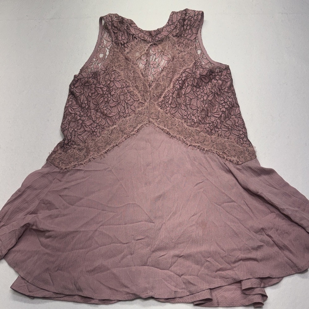 Gypsies & Moondust Mauve Lace Sleeveless Babydoll Top Floral Boho Large